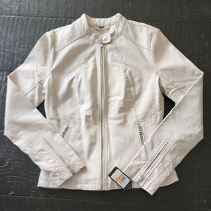 Guess Women's Off-White Faux-Leather Moto Jacket